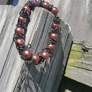 Brown Bead Stretch Bracelet with Extender
